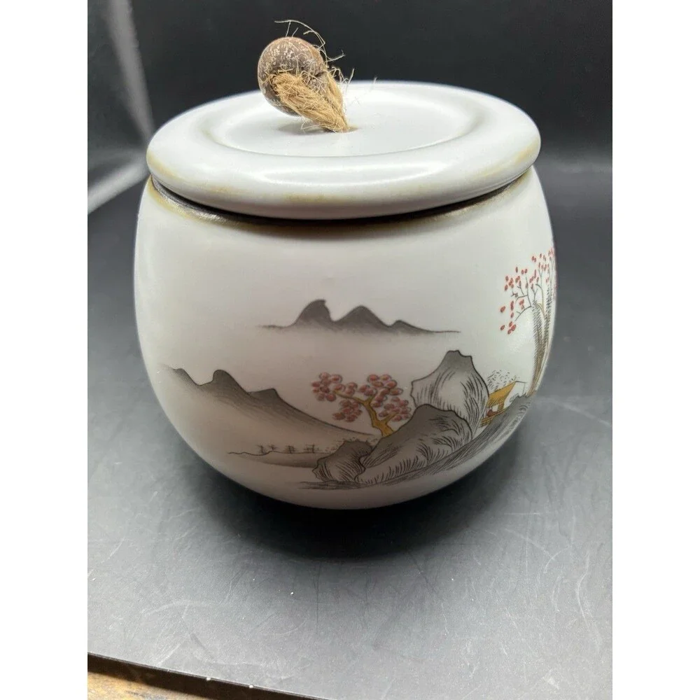 Chinese Style Ceramic Tea Caddy Tea Canister Charming Mountain Scene